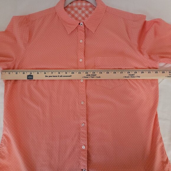 Polka Dot Long Sleeve Shirt Orange Peach Colored Blouse Size L - Picture 8 of 16